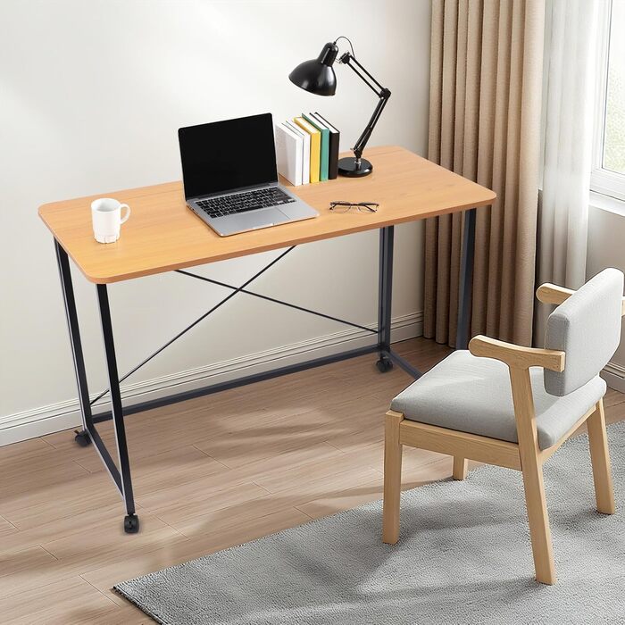 Розкладний стіл на колесах, 100x50 см, складний стіл, маленький, вантажопідйомність до 100 кг компактний мобільний комп&39ютерний стіл з гальмами для домашнього офісу, кухні, балкону, кемпінгу (білий/тик) (тикове дерево)