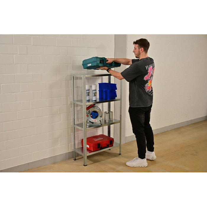 Система стелажів SCHULTE з 4 полицями PowerMAX, вантажопідйомність 50 кг, 137x75x30 см (ВxШxГ), оцинкована (полиця для зберігання, полиця для майстерні, полиця для підвалу, полиця для гаража, металева полиця)