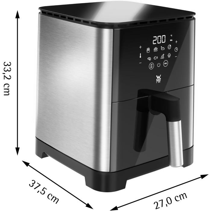 Мультикнопкова фритюрниця WMF, фритюрниця, 1550 Вт, 0,8 кг для 4-6 осіб, здорове смаження, зневоднення, гриль, фритюрниця з 8 програмами, фритюрниця 4,2 л, чорна