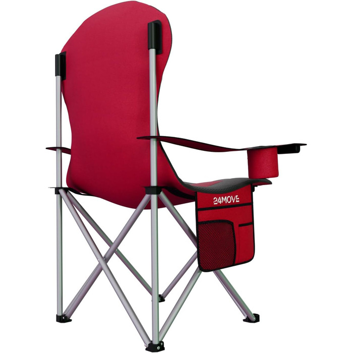 Складаний кемпінговий стілець 24MOVE, вантажопідйомність до 150 кг, складний рибальський стілець, м&39який стілець з підлокітниками, тримач для напоїв кишеня, висока спинка, пляжний стілець, складаний табурет, червоний