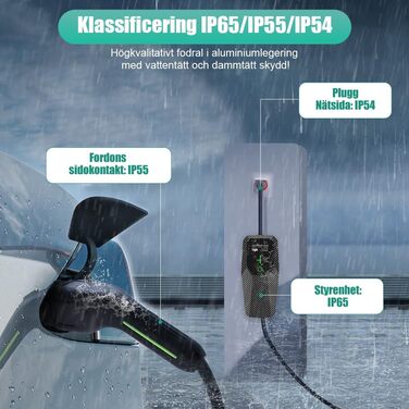 Зарядний пристрій для електромобілів AWESAFE типу 2, 11 кВт, 6/8/10/13/16А, 5 метрів, 3-фазний, вилка CEE, портативний зарядний ка