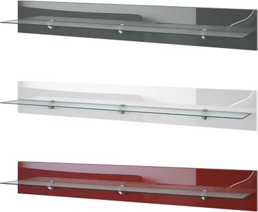 Настінна полиця Vladon Bari, зроблена в Німеччині, глянцевого чорного кольору - Сучасна плаваюча полиця (146 x 20 x 19 см) 146 см Глянцевий чорний колір