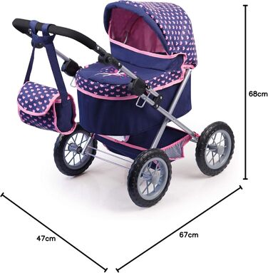 Модна лялькова коляска з сумкою, регульована по висоті ручка, великі колеса, вбудований кошик, складна, темно-синя одномісна, 1305