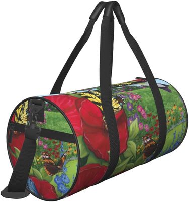 Дорожня сумка-циліндр з принтом Птахи, метелики, квіти, спортивна сумка для чоловіків та жінок, сумка для подорожей, спортивна сумка