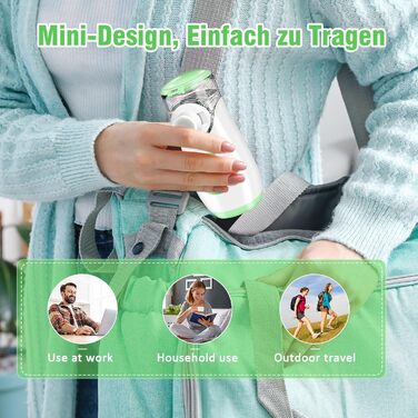 Інгалятор з цифровим дисплеєм, інгалятор для дорослих та дітей, інгалятор-небулайзер з маскою та мундштуком, надлегкий, маленький, зручний для перенесення, зелений