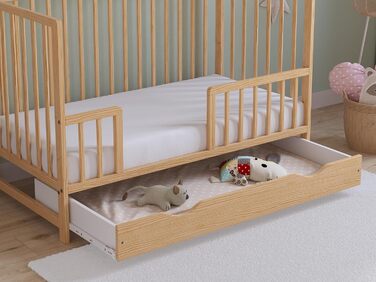 Дитяче ліжко Love For Sleep Asher 120x60 см з матрацом з стьобаної мікрофібри Дитяче ліжко, яке можна трансформувати в юніорське ліжко з великою шухлядою та захистом від падіння, натуральна сосна