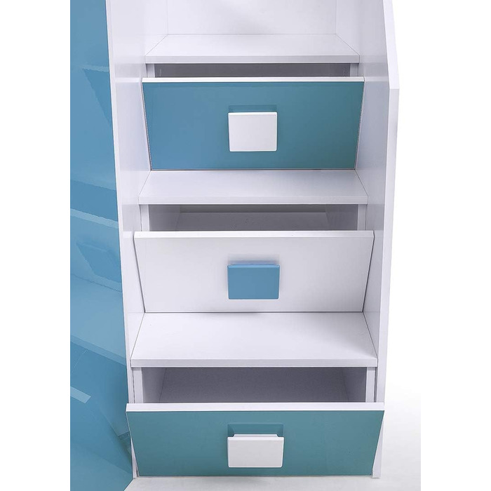 Двоярусне ліжко для дітей, підлітків з місцем для зберігання - Двоярусне ліжко з письмовим столом, шафою, полицею, шухлядами, сход