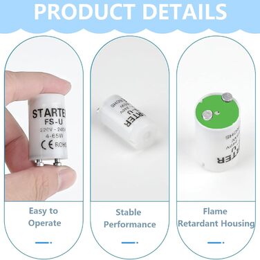 Стартер для люмінесцентних ламп, люмінесцентний для одноконтурної світлодіодної трубки лампи longlife light люмінесцентної лампи довготривалий стартер для люмінесцентних ламп LED лампи (6*4-65W), 6 шт.