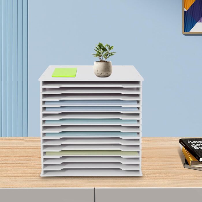 Рівневий органайзер для паперу для скрапбукінгу, настільна стійка для паперу для скрапбукінгу, лоток для листів з ПВХ, тримач для документів, папка для файлів для дому, бібліотеки, офісу, 30,5 x 30,5 см (білий), 15-