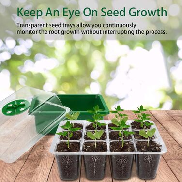 Теплиця для вирощування Feizeisun, 6 шт., 72 комірок, набір для міні-теплиці, міні-теплиця, ящик для вирощування в закритому приміщенні, піддон для вирощування теплиці з кришкою та вентиляцією для розсади, зелений