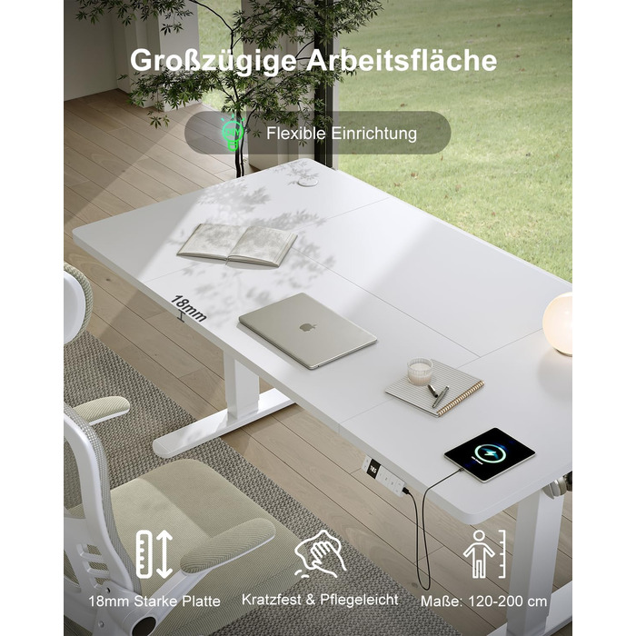 Стіл Devoko з регульованою висотою 160x80 см із зарядним портом Type-C, мобільний електричний комп&39ютерний стіл з лотком для кабелів та пам&39яттю на 3 функції, білий 160 x 80 см білий