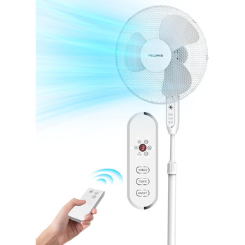 П'єдестальний вентилятор Pelonis, 16-дюймовий вентилятор безшумний з пультом дистанційного керування, регульований по висоті, 3 ре