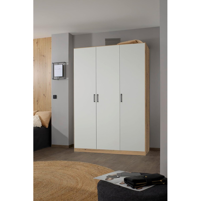 Універсальна шафа Rauch Furniture з розсувними дверима, білий/дуб ремісничий, 3-дверна, вкл. 8 полиць, ШxВxГ 47x39x41 см