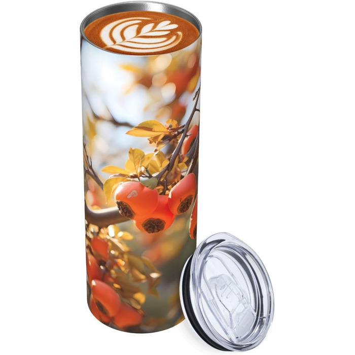 Кухоль з прямою трубочкою, 590 мл, принт хурми, дорожній кухоль, підходить для кемпінгу, офісу та дому