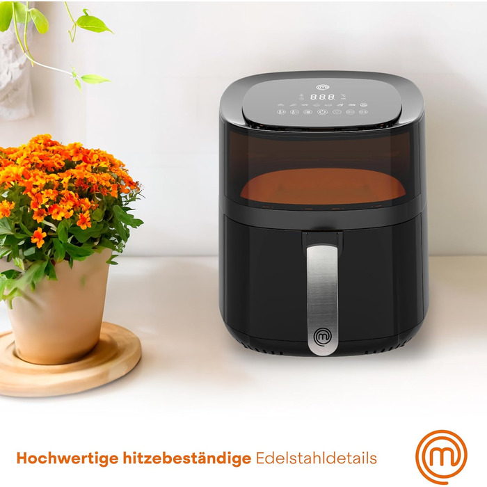 Фритюрниця MasterChef 5.5 л фритюрниця 1500 Вт, фритюрниця гаряче повітря без жиру для 4-6 осіб, фритюрниця з цифровим сенсорним екраном і 7 програмами, попередній нагрів і підтримання тепла, 80-200C 5.5 л