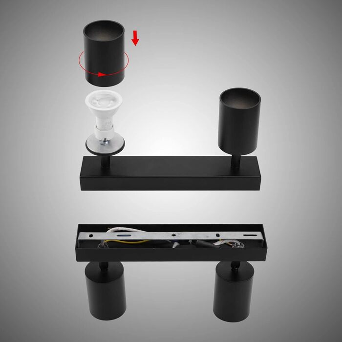 Стельовий прожектор 2 полум'я чорний, GU10 Стельовий світильник Прожектор поворотний, точковий світильник поворотний стельовий спо