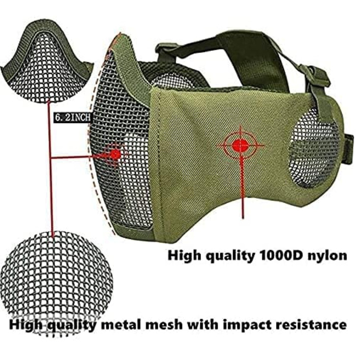 Шолом для пейнтболу PJ Airsoft Fast зі складними засобами захисту вух, маскою з напівсталевої сітки та комплектом захисних окулярів OD