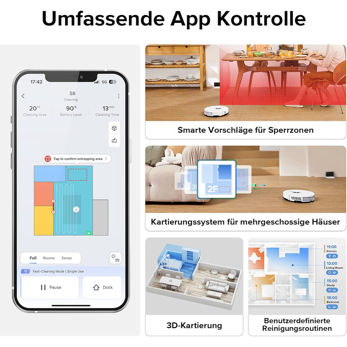 Робот-пилосос з подвійною щіткою та 6000 Па і 3D текстурованим легким роботом-пилососом, що уникає перешкод, сумісний з Alexa для