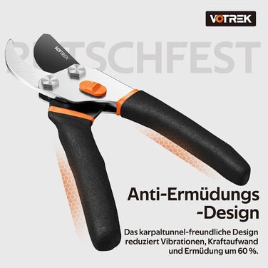 Садові ножиці Bypass 21,5 см з лезом SK5 та герметичною пружиною, як професійні ножиці для троянд, дерев, рослин, таких як ножиці для гілок, для легкого обрізання троянд, гілок, кущів Подарунковий Помаранчевий