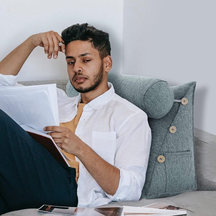 Подушка для читання для ліжка та дивана Ергономічна подушка для підтримки спини та попереку з кутом підтримки, клиноподібна подушка для читання, перегляду телевізора, сну та відпочинку, дихаюча (поліестерово-сірий колір)