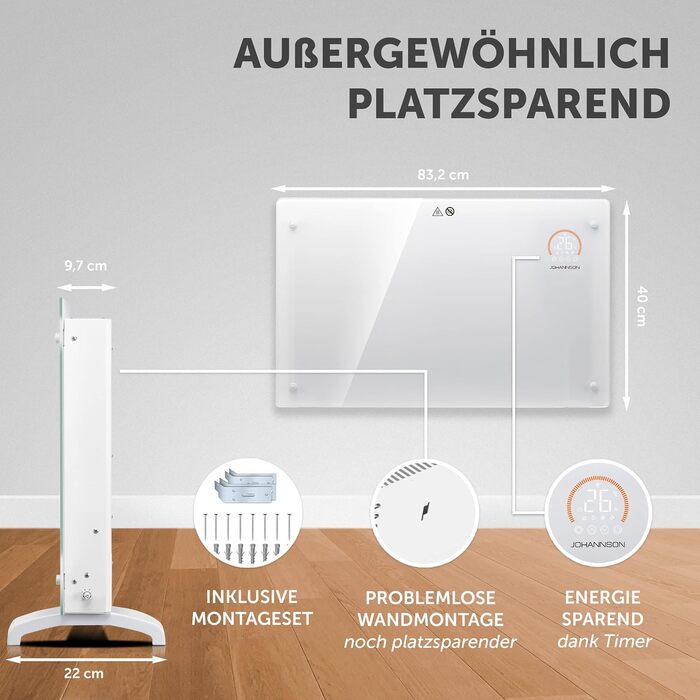Електричний обігрівач Aurora з термостатом Розумне опалення дому Енергозберігаюче електричне опалення Електричний радіатор Конвекторний обігрівач 2000 Вт Тихіший за вентиляторний обігрівач Білий