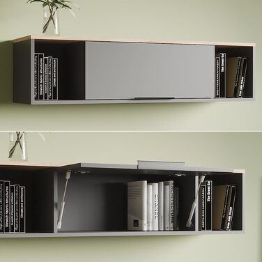 Настінна полиця Vicco Betti, антрацит/сонома, 120 x 30 см, для настінного кріплення, підходить для вітальні або офісу