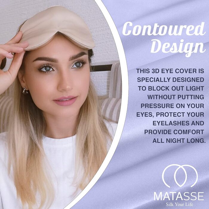Шовкова маска для очей MATASSE Silk Your Life - 3D контурна маска для сну, чохол для очей, маска для сну з ремінцем для жінок, шам