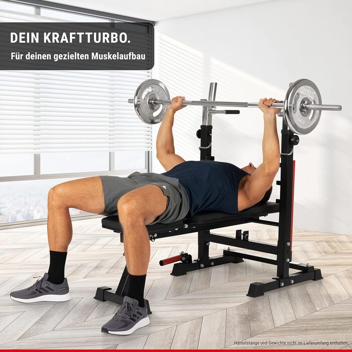 Силова лава HAMMER Force 4.0 зі стійкою, складна лава, похила лава, плоска лава, максимальна вага тіла 180 кг, рукоятки для віджимань, стійка для штанги - регульована тренувальна лава для жиму лежачи в домашньому спортзалі