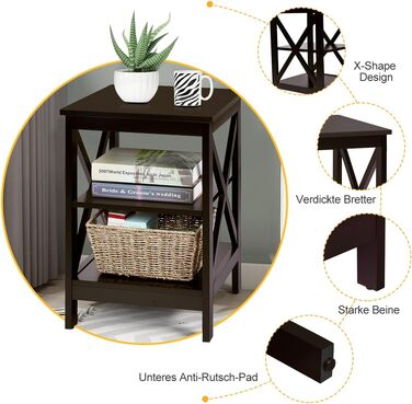 Рівнева тумбочка, комплект з 2 шт. , бічний столик, тумбочка, журнальний столик для спальні, вітальні, 40x40x61 см (X-подібний, коричневий) коричневий, 2 шт., X-подібний, 3-