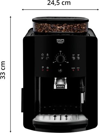 Повністю автоматична кавоварка Krups EA8110 Arabica Quattro Force 1450 Вт Ємність резервуара для води 1,8 літра Тиск насоса 15 бар 3 температури та 3 налаштування помелу елегантний дизайн Чорний Чорний Сингл