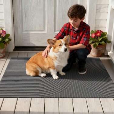 Килимок FEOMOS для внутрішніх/зовнішніх дверей 50x80 см, нековзний, брудозатримуючий килимок з абсорбуючою здатністю, миється та міцний, для вхідних дверей, коридору, балкону, кухні - сірий