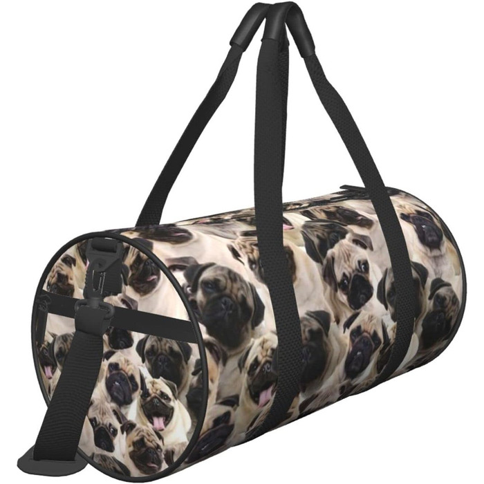 Дорожня сумка Париж, кругла, великої місткості, легка та міцна, ідеальний подарунок для походів, відпустки, ділових поїздок та іншого, з милим зображенням мопса, універсальний розмір