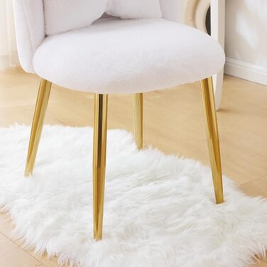 Крісло-туалет, крісло для вітальні, крісло для читання, з регульованими золотими ніжками та подушкою-бантом, імітація кролячого хутра (білий)