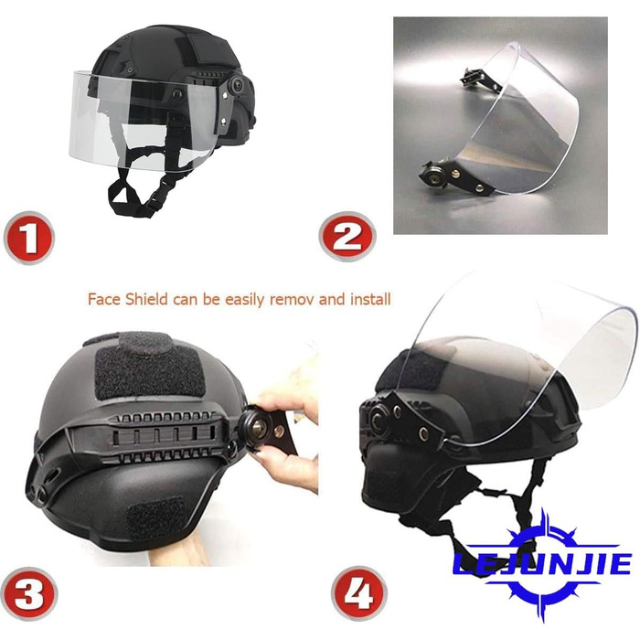 Тактичний шолом LEJUNJIE Mich 2000 Fast з прозорим козироком Riot, захисним щитком для обличчя, розсувними окулярами для страйкболу, пейнтболу, CS, військових ігор на відкритому повітрі BK