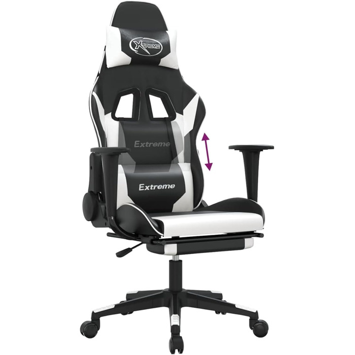 Геймерське крісло з регульованою спинкою, штучна шкіра, чорно-біле, поворот на 360 Модель 3143704
