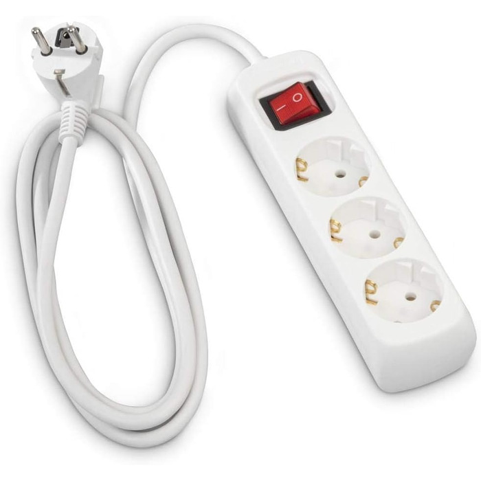 Триконтактний подовжувач Hama (кілька розеток із вимикачем Save Energy для економії електроенергії, розетки повернуті на 45 градусів, кабель 1,4 м, перевірено GS, кілька штекерів для домашнього офісу) білий