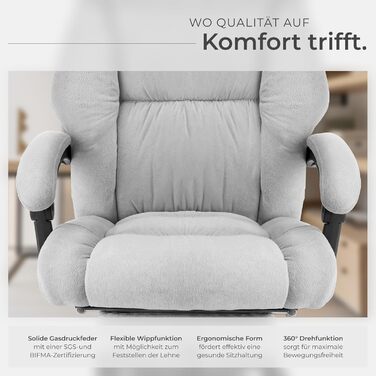 Ергономічне офісне крісло tectake, велюрове поворотне крісло, офісне крісло з підставкою для ніг, крісло керівника, письмове крісло, крісло, ігрове крісло, ергономічне офісне крісло, ігрове крісло - сірий колір