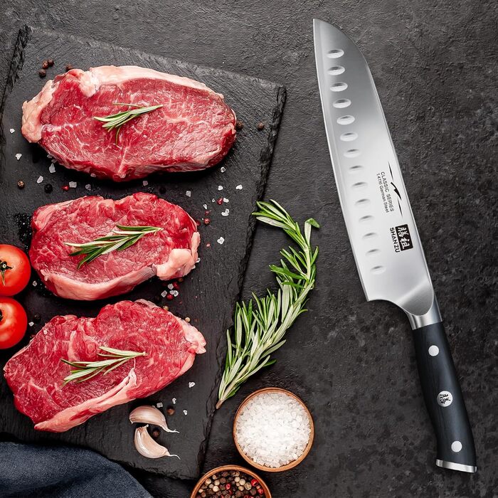 Ніж шеф-кухаря Кухонний ніж, ніж шеф-кухаря Santoku німецький вуглецевий нержавіюча сталь гострий ніж лезо 18 см ергономічна ручка