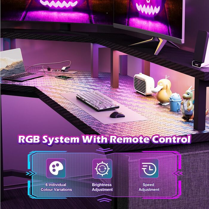 Ігровий стіл Devoko LED 153x153 см, ігровий стіл з підставкою для монітора, ігровий стіл для ПК з 2 розетками та 2 портами для зар