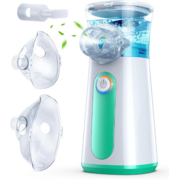 Небулайзерний інгалятор для дорослих, безшумний ультразвуковий інгалятор для дітей, комплект інгалятора з мундштуком і 2 масками, 3 швидкості, USB-C, акумулятор працює довго - зелений