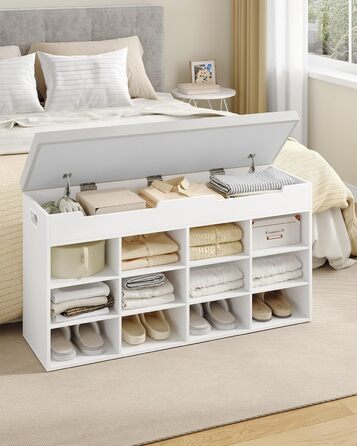 Лавка для взуття Hzuaneri, полиця для взуття із сидінням, лавка для зберігання, 12 відділень, знімні полиці, підходить для вітальні, коридору, входу, 30 x 100 x 55 см, білий SB53503GY