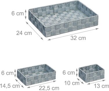 Набір кошиків для зберігання Relaxdays, 6 шт. , пластик, сірий Кошики для ванної кімнати, кошики 4 розмірів, плетені, металевий каркас, сірий, набір з 6 шт.