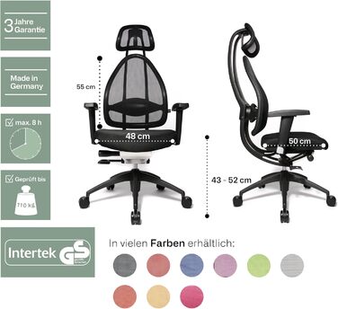 Ергономічне офісне крісло Topstar Open Art 2010, стілець для роботи, включаючи регульовані по висоті підлокітники, спинку та підголівник, тканина чорна/помаранчева, помаранчева/чорна, чорна сітчаста спинка