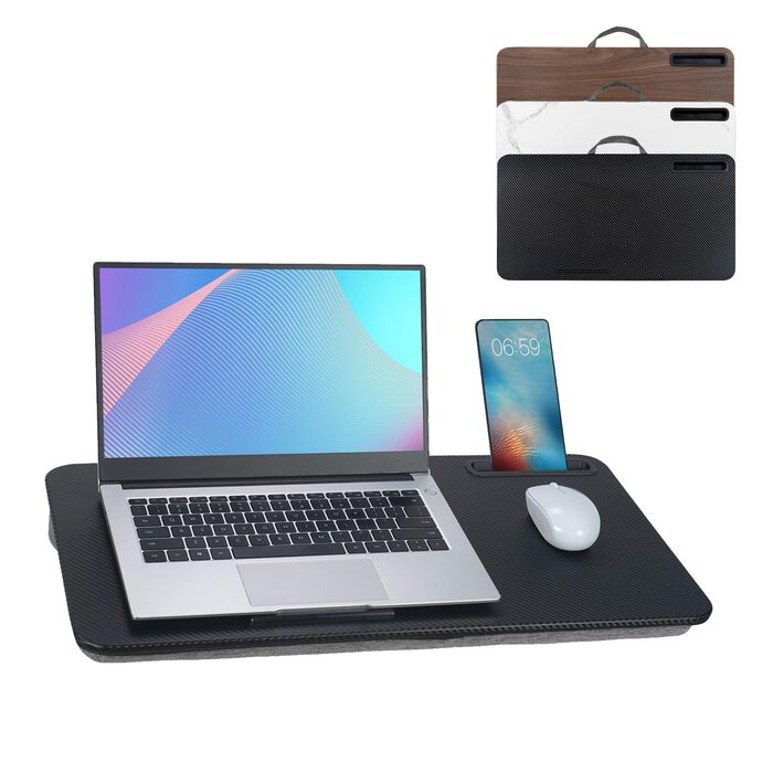 Стіл для ноутбука на коліна, портативний, сумісний з ноутбуками до 16 дюймів, з тримачем для планшета, вбудованою подушкою, ідеальний для дому та офісу, чорний колір