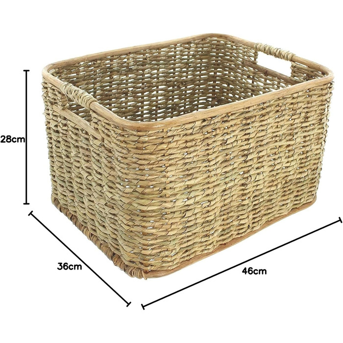 Кошик для зберігання з ротанга та очеретяної соломи, великий, 46x36x28 см, кошик для шафи, кошик для полиці, кошик для білизни