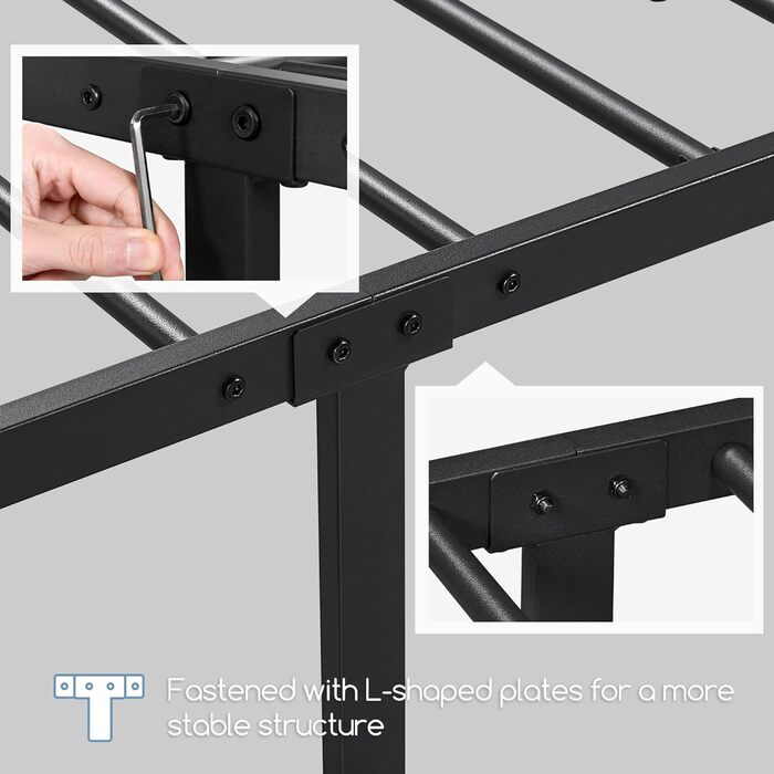 Металеве ліжко Yaheetech 90 x 200 см Каркас ліжка з високим узголів&39ям Гостьове ліжко з рейковою основою для спальні Кімната для гостей Багато місця для зберігання під ліжком Чорне 90 x 200 см