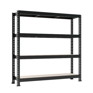 Стелаж для зберігання Metalkas MEGA-MET 500 з 4 полицями з МДФ, 180x180x60 см, вантажопідйомність полиць 500 кг, полиці з регулюванням висоти, надміцний стелаж, стелаж для підвалу, стелаж для майстерні, виготовлений з металу, чорний 180x180x60 см/вантажоп