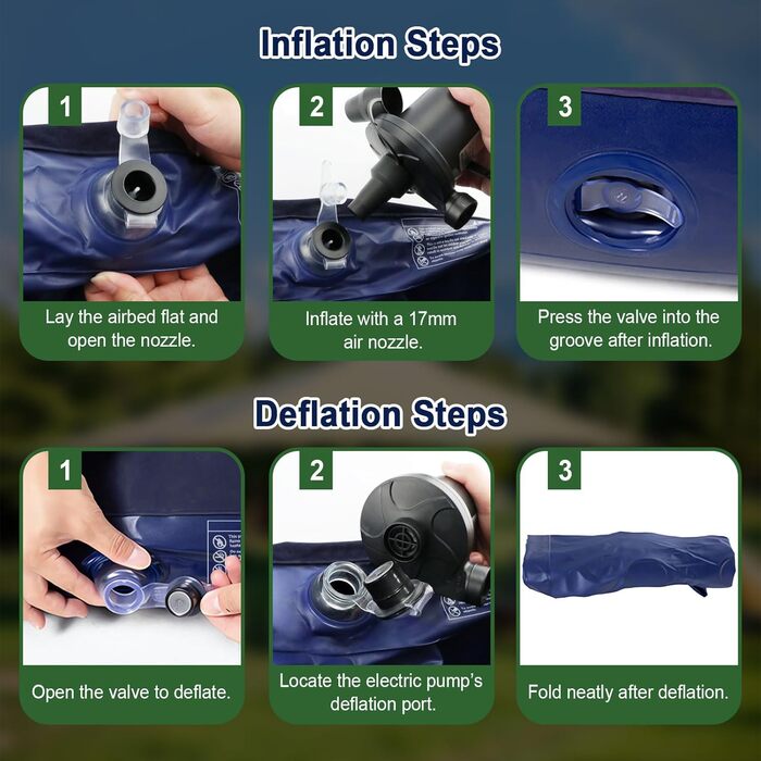 Комплект самонадувних надувних матраців Anesty, кемпінговий надувний матрац для 1 особи з вбудованим повітряним насосом, портативний надувний матрац, ідеально підходить для подорожей, активного відпочинку та гостей