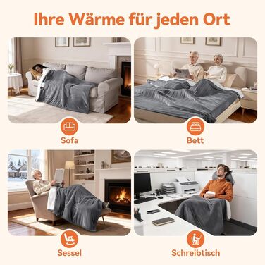 Електрична ковдра з підігрівом, автоматичним вимкненням та 9 зонами нагріву, 160x120 см, таймер 1-9 годин з функцією пам&39яті, швидкий та рівномірний розподіл тепла, двостороння фланель та овчина, 160 x 120 см для 1 особи / дивана