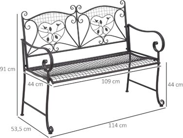 Лавка для саду Outsunny 2-місна паркова лавка зі спинкою до 220 кг Садові меблі атмосферостійка антикварна металева кава 114 x 53.5 x 91 см